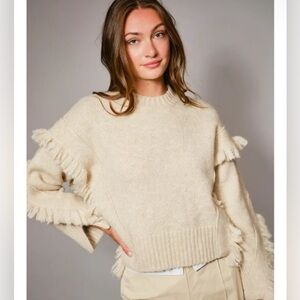 NWT Blue B fringe oatmeal cream sweater